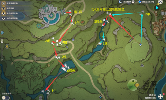 《原神》須彌地圖獸肉速刷路線圖 《原神》須彌獸肉怎么速刷