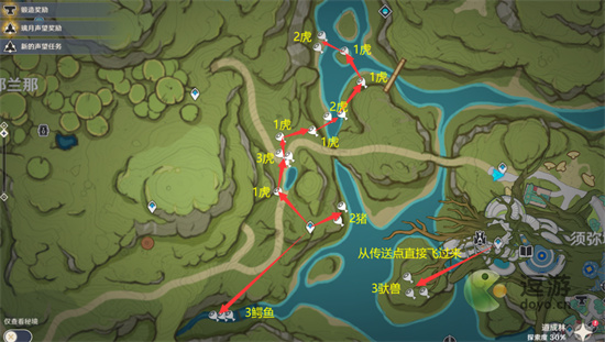 《原神》須彌地圖獸肉速刷路線圖 《原神》須彌獸肉怎么速刷